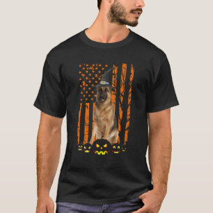 German Shepherd Dog Pumpkin American Flag Witch Ha T-Shirt
