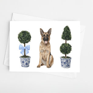 German Shepherd Dog Puppy Topiary Watercolor Card