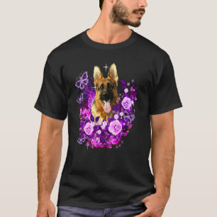 German Shepherd Dog Purple Rose Flower Floral Ide T-Shirt