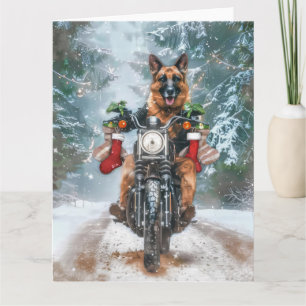 German Shepherd Dog Riding Motorcycle Christmas  Card