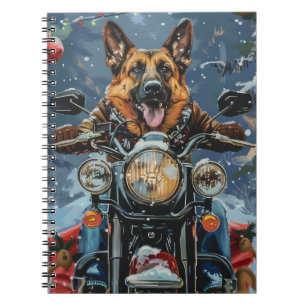 German Shepherd Dog Riding Motorcycle Christmas Notebook