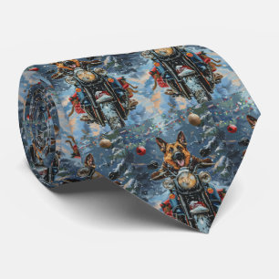 German Shepherd Dog Riding Motorcycle Christmas Tie