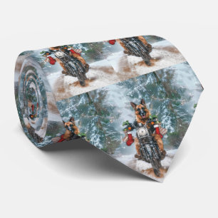 German Shepherd Dog Riding Motorcycle Christmas Tie