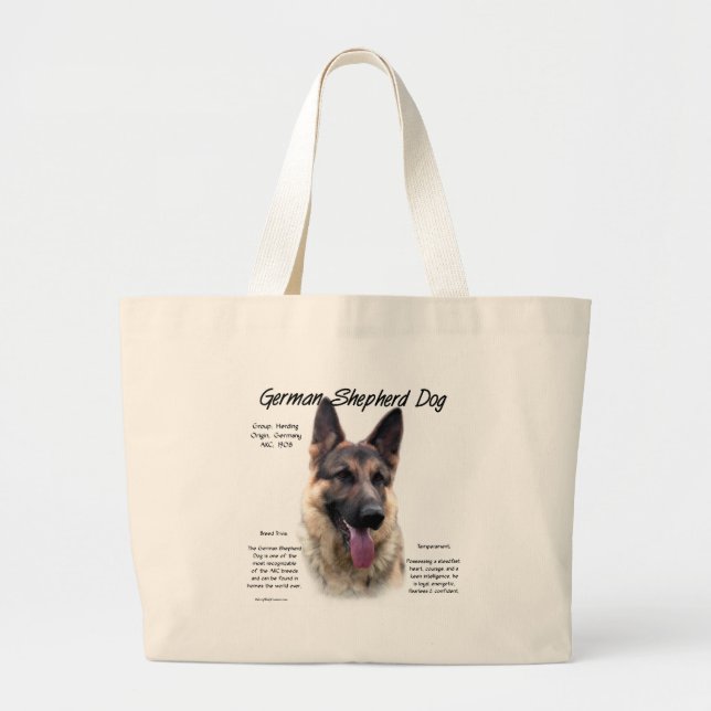 German Shepherd Dog (sable) History Design Large Tote Bag (Front)