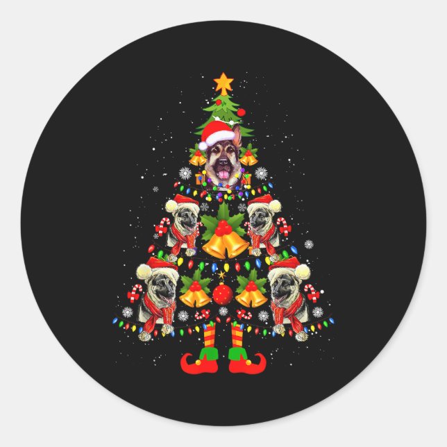 German Shepherd Dog Santa Hat Christmas Tree Xmas  Classic Round Sticker (Front)