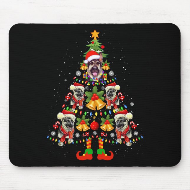 German Shepherd Dog Santa Hat Christmas Tree Xmas  Mouse Pad (Front)