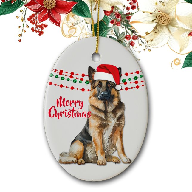 German Shepherd Dog Santa Hat Holiday Beads Ceramic Ornament (Creator Uploaded)