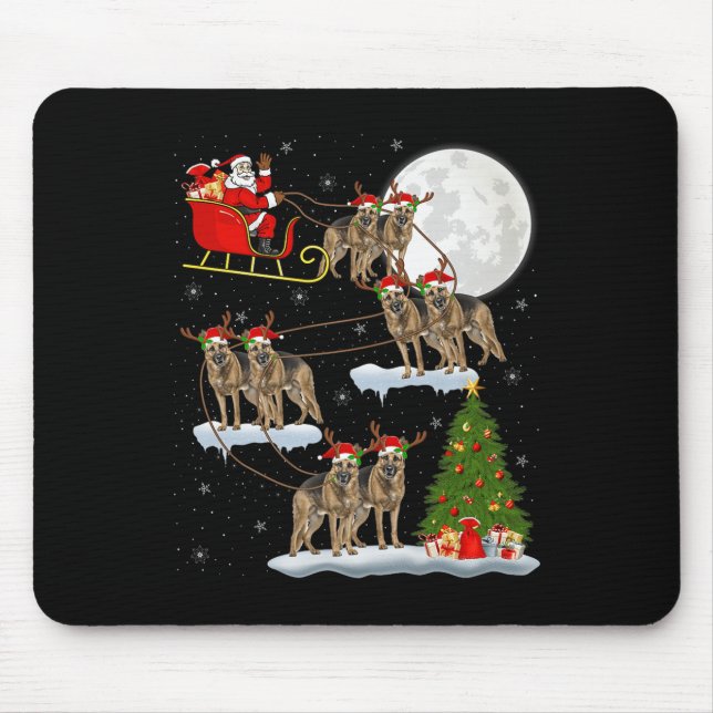 German Shepherd Dog Santa Sleigh Flying Funny Chri Mouse Pad (Front)