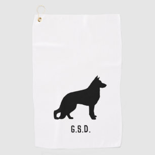 German Shepherd Dog Silhouette Custom Initials Golf Towel