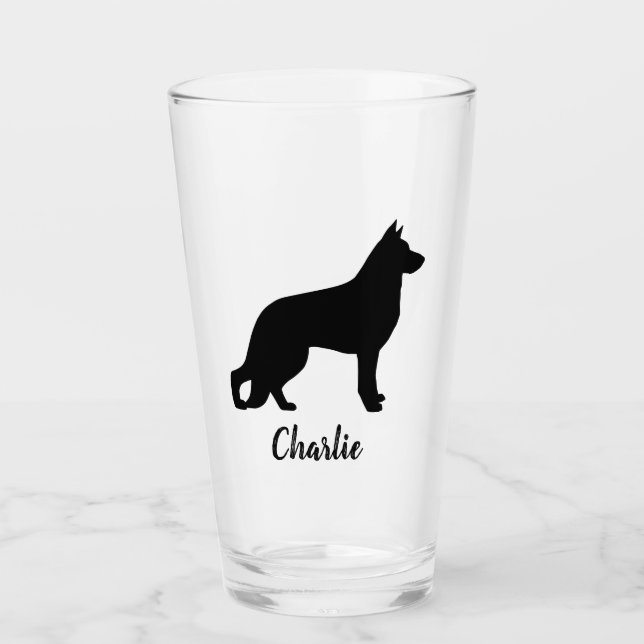 German Shepherd Dog Silhouette GSD Personalised Glass (Front)