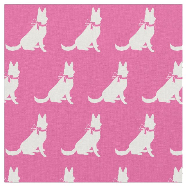German Shepherd Dog Silhouette Pet Pink Fabric (Close Up)