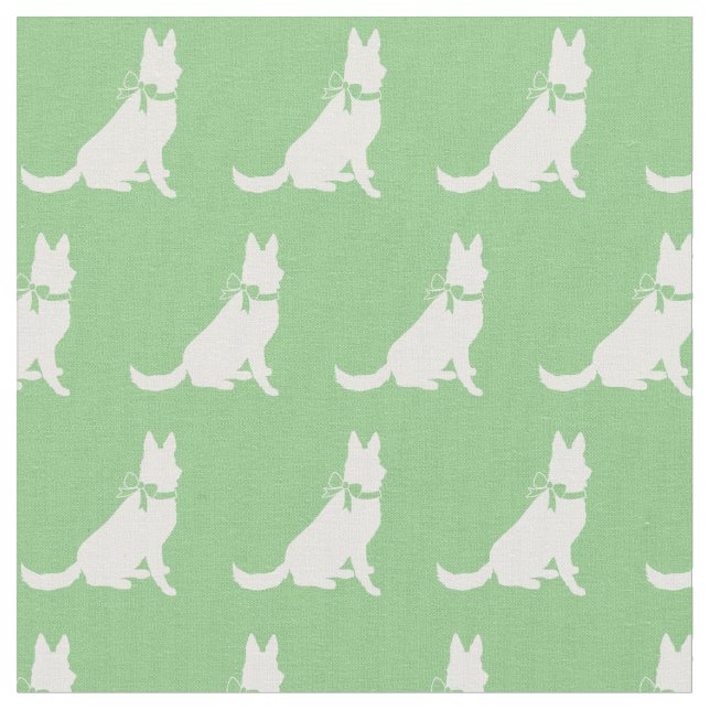 German Shepherd Dog Silhouette Pet Sage Green Fabric (Close Up)