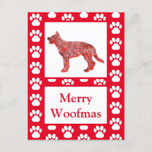 German Shepherd Dog Silhouette Red Merry Christmas Postcard