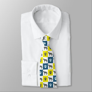 German Shepherd Dog Silhouette Yellow n Blue Paws Tie