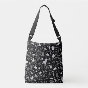 German Shepherd Dog Silhouettes -Grayscale Crossbody Bag