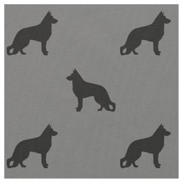 German Shepherd Dog Silhouettes Pattern Fabric (Close Up)