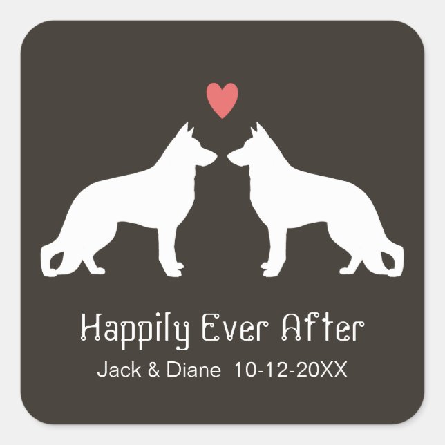 German Shepherd Dog Silhouettes with Custom Text Square Sticker (Front)