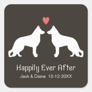 German Shepherd Dog Silhouettes with Custom Text Square Sticker