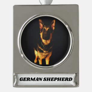 GERMAN SHEPHERD DOG SILVER PLATED BANNER ORNAMENT