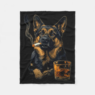 German Shepherd Dog Smoking Cigarette Whisky Lover Fleece Blanket
