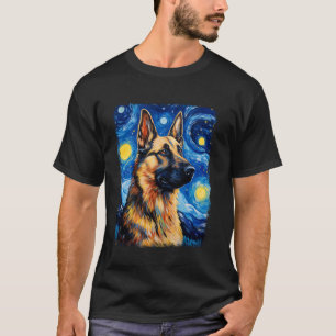 German Shepherd Dog Starry Night Painting T-Shirt
