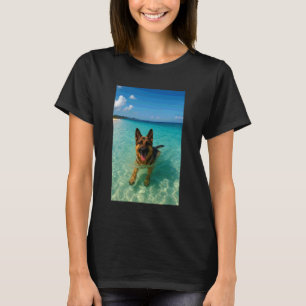 German Shepherd Dog Swimming Ocean Beach T-Shirt