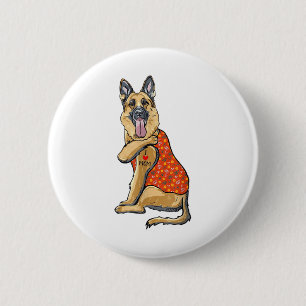 German Shepherd Dog Tattoo I Love Mum Flower Mothe 6 Cm Round Badge