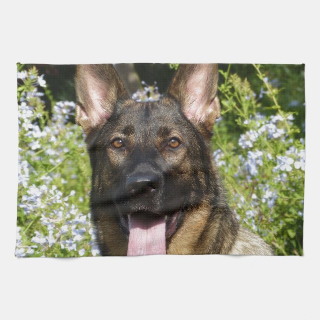 German Shepherd Dog Tea Towel (Horizontal)