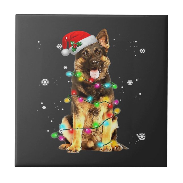 German Shepherd Dog Tree Christmas Sweater Xmas Do Ceramic Tile (Front)