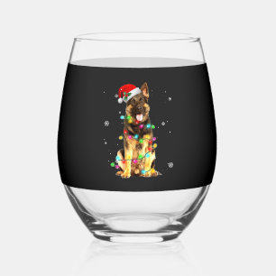German Shepherd Dog Tree Christmas Sweater Xmas Do Stemless Wine Glass