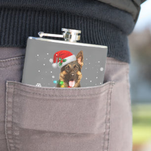 German Shepherd Dog Tree Christmas Sweater Xmas Hip Flask