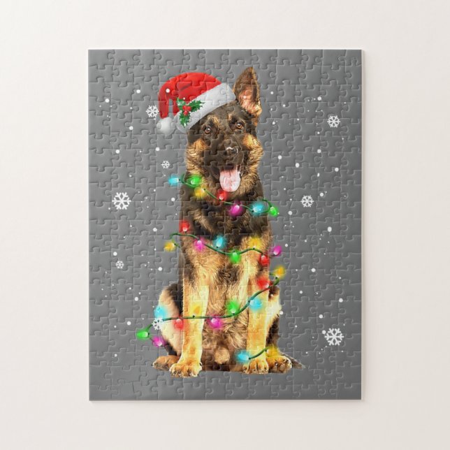 German Shepherd Dog Tree Christmas Sweater Xmas Jigsaw Puzzle (Vertical)