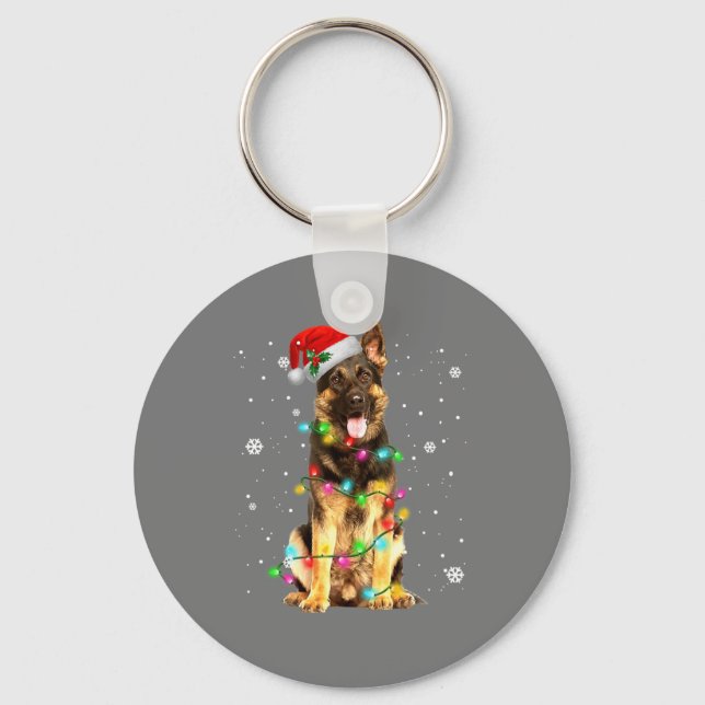 German Shepherd Dog Tree Christmas Sweater Xmas Key Ring (Front)