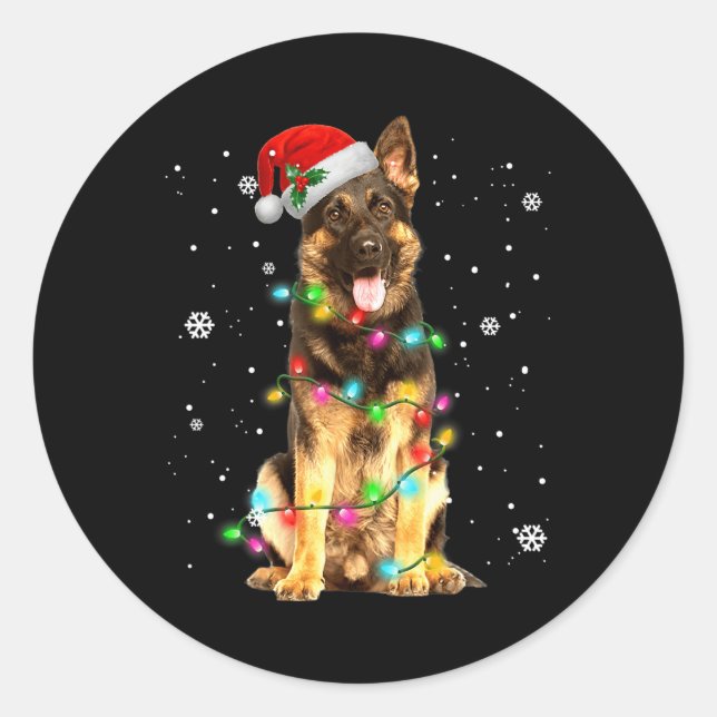 German Shepherd Dog Tree Christmas Xmas Dogs Gifts Classic Round Sticker (Front)