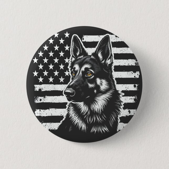 German Shepherd Dog USA American Flag 4th Of July 6 Cm Round Badge (Front)