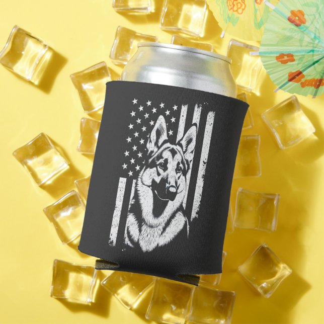 German Shepherd Dog USA American Flag 4th Of July Can Cooler (In Situ Summer)