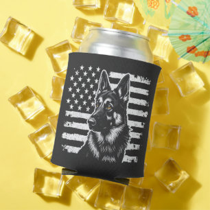 German Shepherd Dog USA American Flag 4th Of July Can Cooler