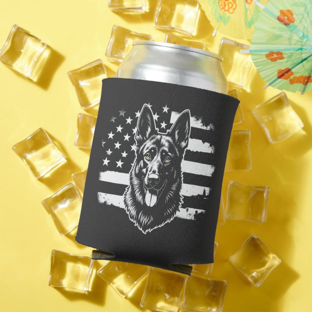 German Shepherd Dog USA American Flag 4th Of July Can Cooler (In Situ Summer)