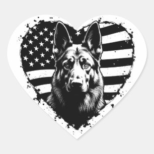 German Shepherd Dog USA American Flag 4th Of July Heart Sticker