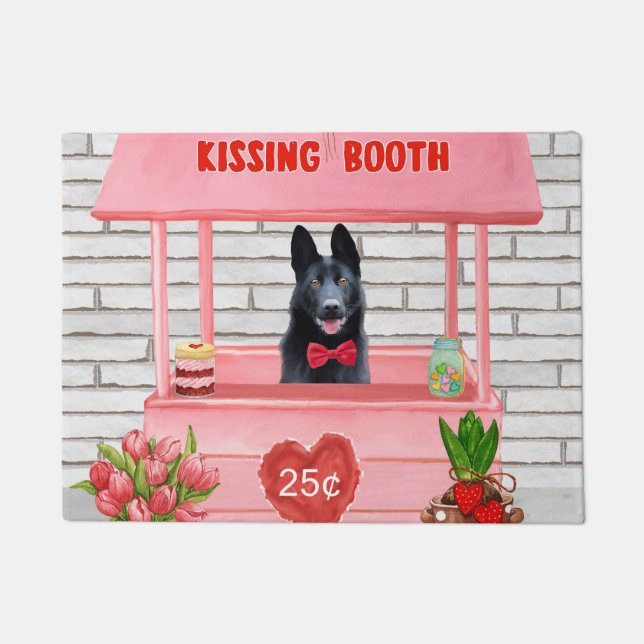 German Shepherd Dog Valentine's Day Kissing Booth Doormat (Front)