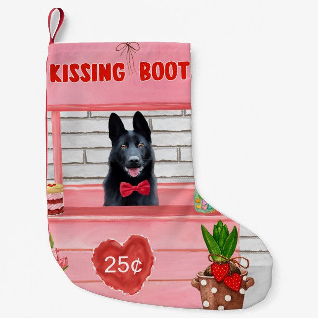German Shepherd Dog Valentine's Day Kissing Booth Small Christmas Stocking (Front)