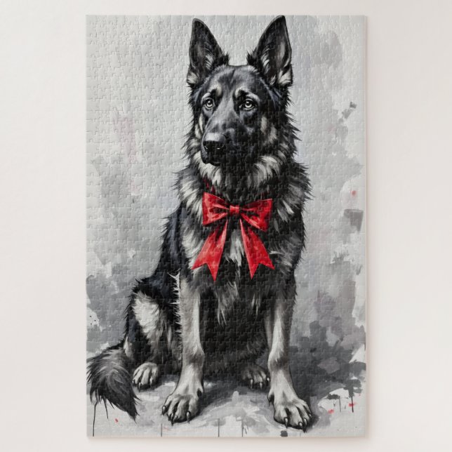 German Shepherd Dog Valentine's Day Red Bow Jigsaw Puzzle (Vertical)