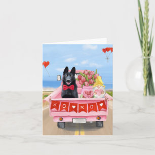 German Shepherd Dog Valentine's Day Truck Hearts Card