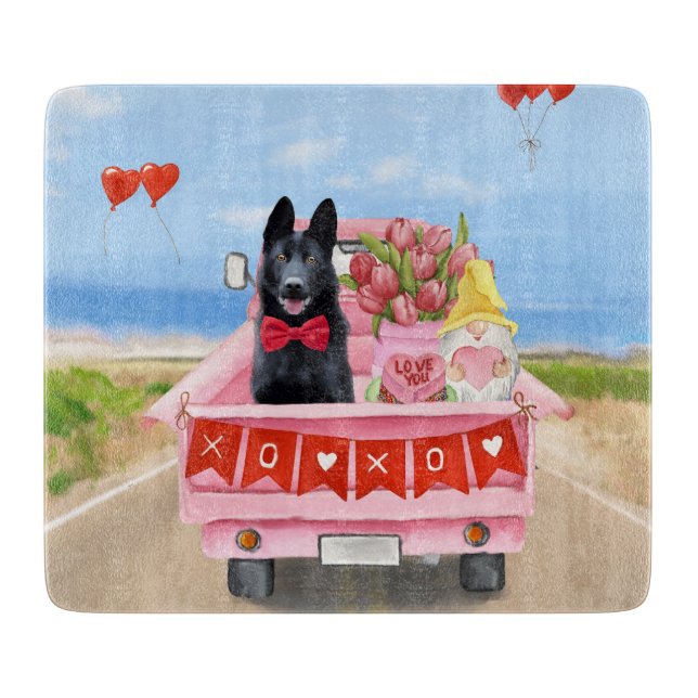 German Shepherd Dog Valentine's Day Truck Hearts  Cutting Board (Front)