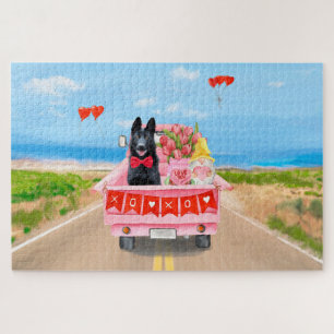 German Shepherd Dog Valentine's Day Truck Hearts Jigsaw Puzzle