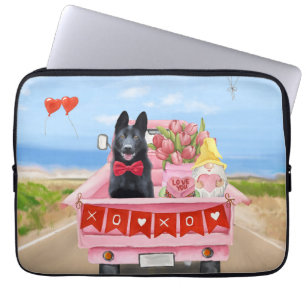 German Shepherd Dog Valentine's Day Truck Hearts Laptop Sleeve