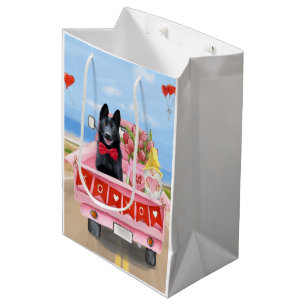 German Shepherd Dog Valentine's Day Truck Hearts Medium Gift Bag