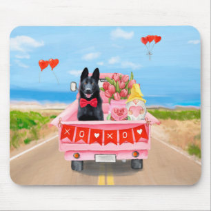German Shepherd Dog Valentine's Day Truck Hearts Mouse Pad