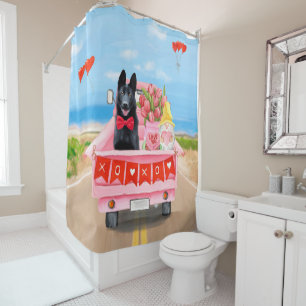 German Shepherd Dog Valentine's Day Truck Hearts  Shower Curtain
