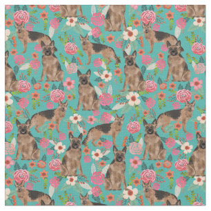 German Shepherd dog vintage florals turquoise Fabric